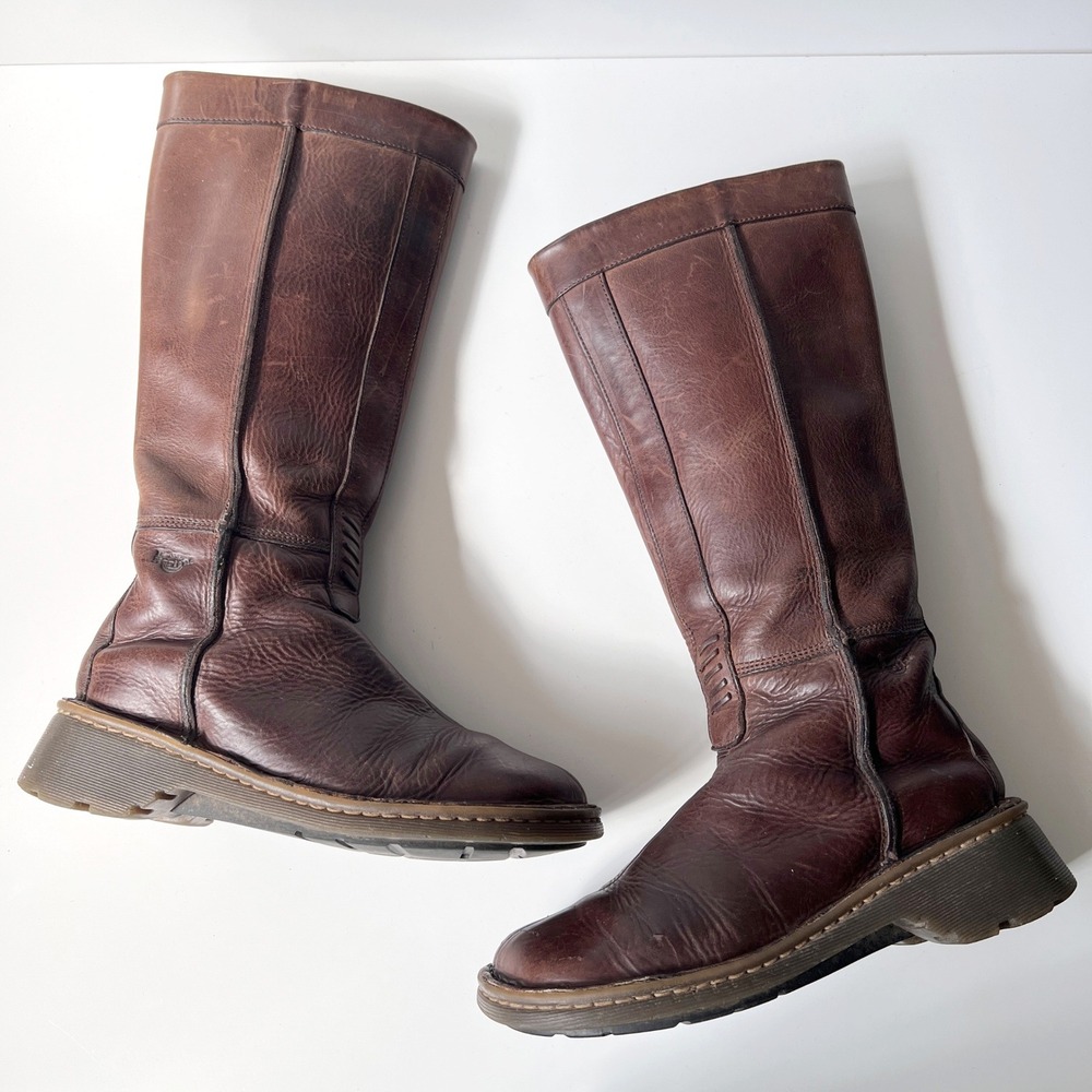 Vintage Dr. Martens Tall Boots Chunky Brown Leather Knee High Grunge 90s Docs